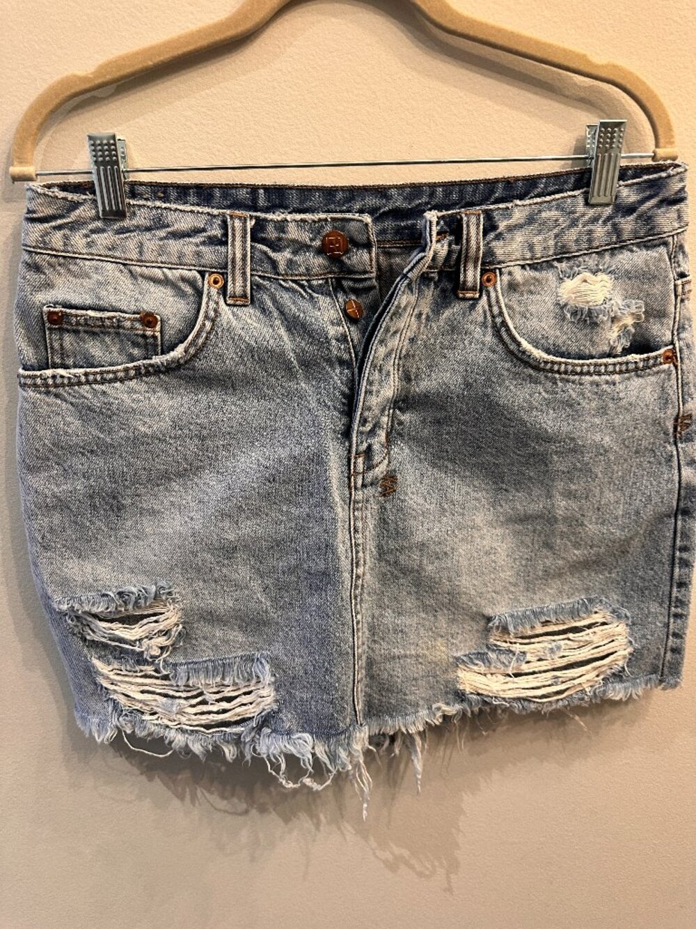 Authentic Ksubi Heavily Deconstructed Jean Mini Skirt Light Wash 28W